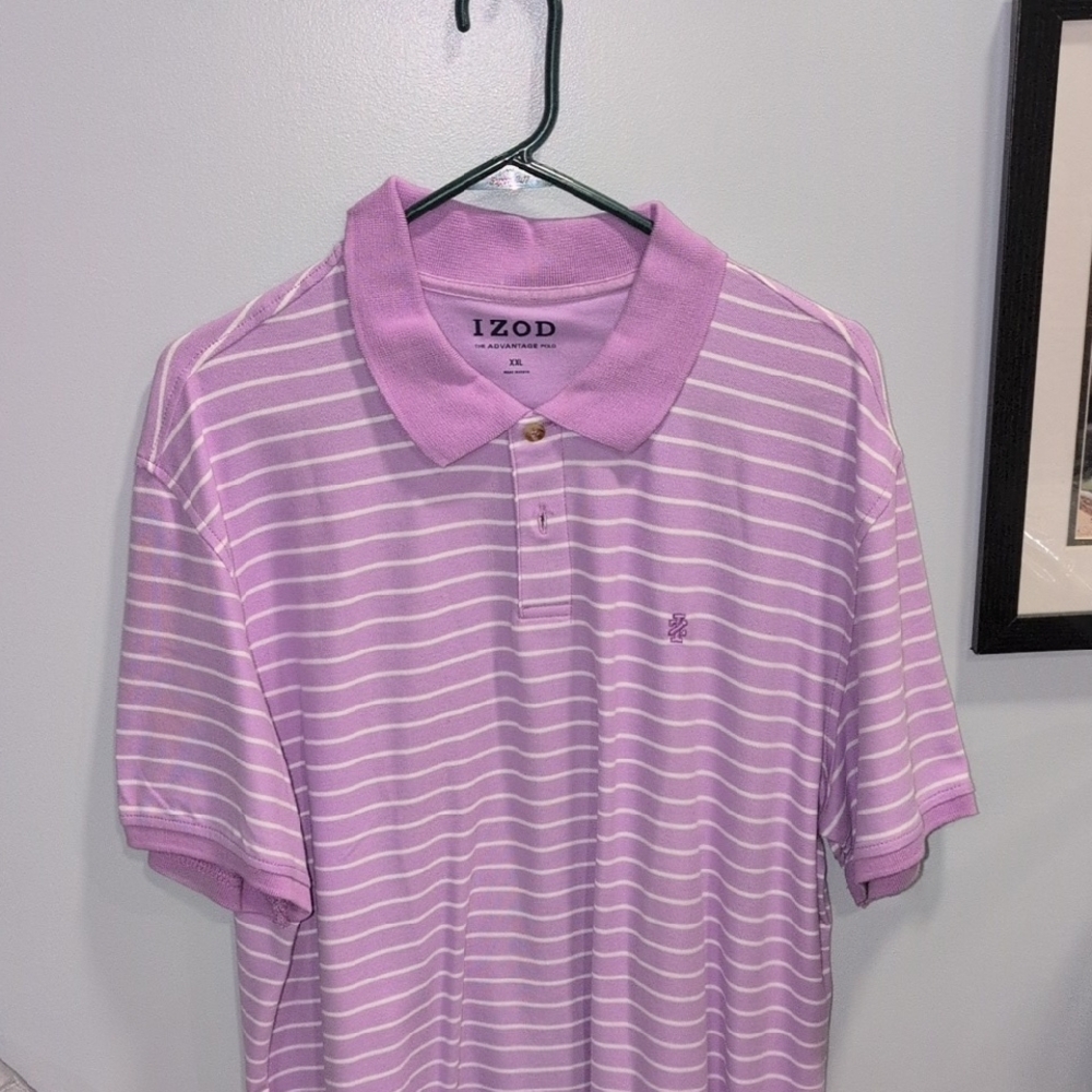 Izod Lavender and White Striped Polo Shirt